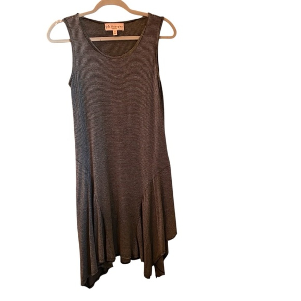 PHILOSOPHY Asymmetrical jersey knit midi dress black and white stripped size XS
